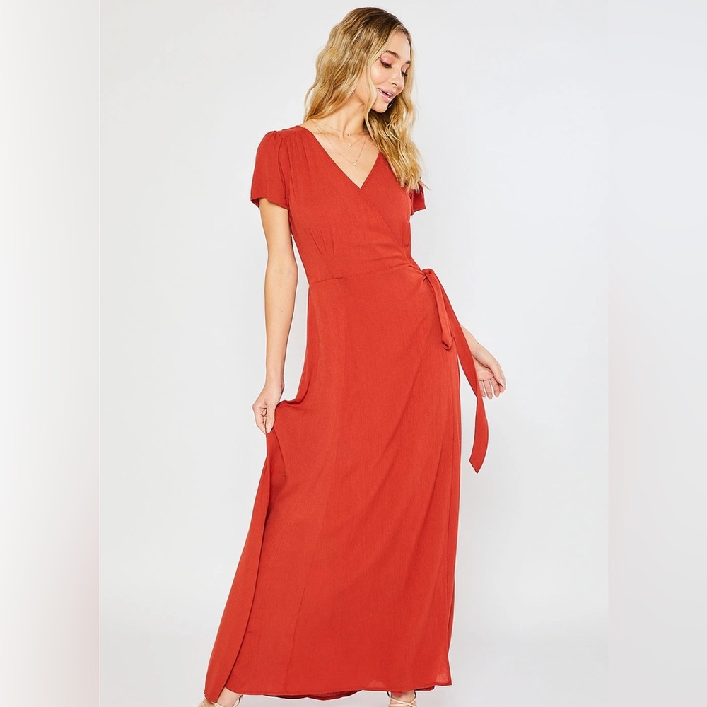 Terracotta Flowy Maxi Wrap Dress - Picture 5 of 7
